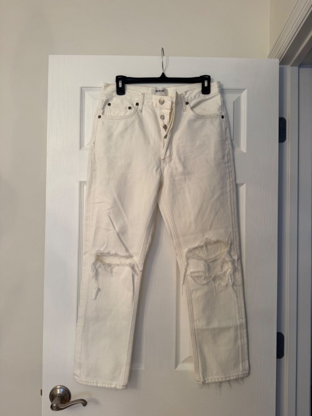 AGOLDE Riley High Rise Straight Crop Jeans Veil White Distressed - Picture 2 of 7